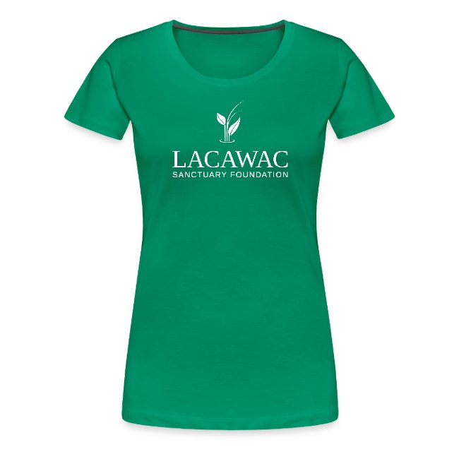 Image of Lacawac women's premium t-shirt in kelly green with white Lacawac logo